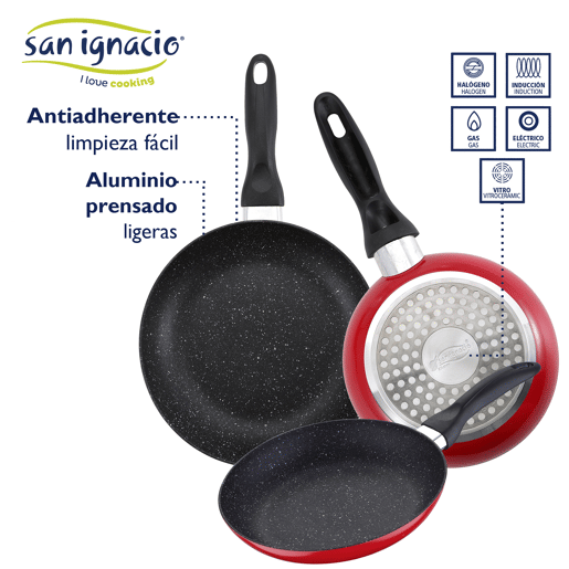Bateria de cozinha 12 peças San Ignacio Cassel em aço inoxidável com jogo inicial (16x20x24 cm) San Ignacio Red & Marble em alumínio pressionado Bateria de cozinha 12 peças San Ignacio Cassel em aço inoxidável com jogo inicial (16x20x24 cm) San Ignacio Red & Marble em alumínio pressionado