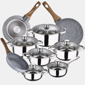 Bateria de cozinha 12 peças San Ignacio Cassel em aço inoxidável com jogo inicial (22x26x28 cm) San Ignacio Daimiel em alumínio forjado