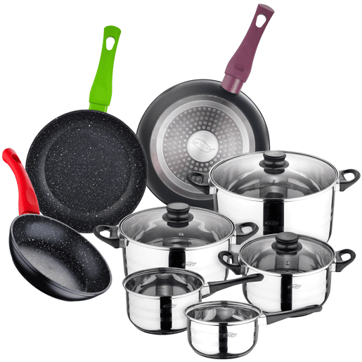 Bateria de cozinha 8 peças San Ignacio em aço inoxidável com jogo de panelas (18,22 e 26 cm) na coleção de jolie de alumínio pressionado