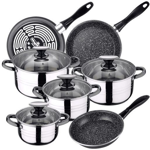 Bateria de cozinha 8 peças San Ignacio Dina de aço inoxidável com jogo de remendo (18x20x24 cm) MageFesa K2 Grasasso em aço esmaltado