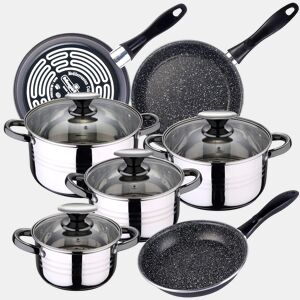Bateria de cozinha 8 peças San Ignacio Dina de aço inoxidável com jogo de remendo (18x20x24 cm) MageFesa K2 Grasasso em aço esmaltado