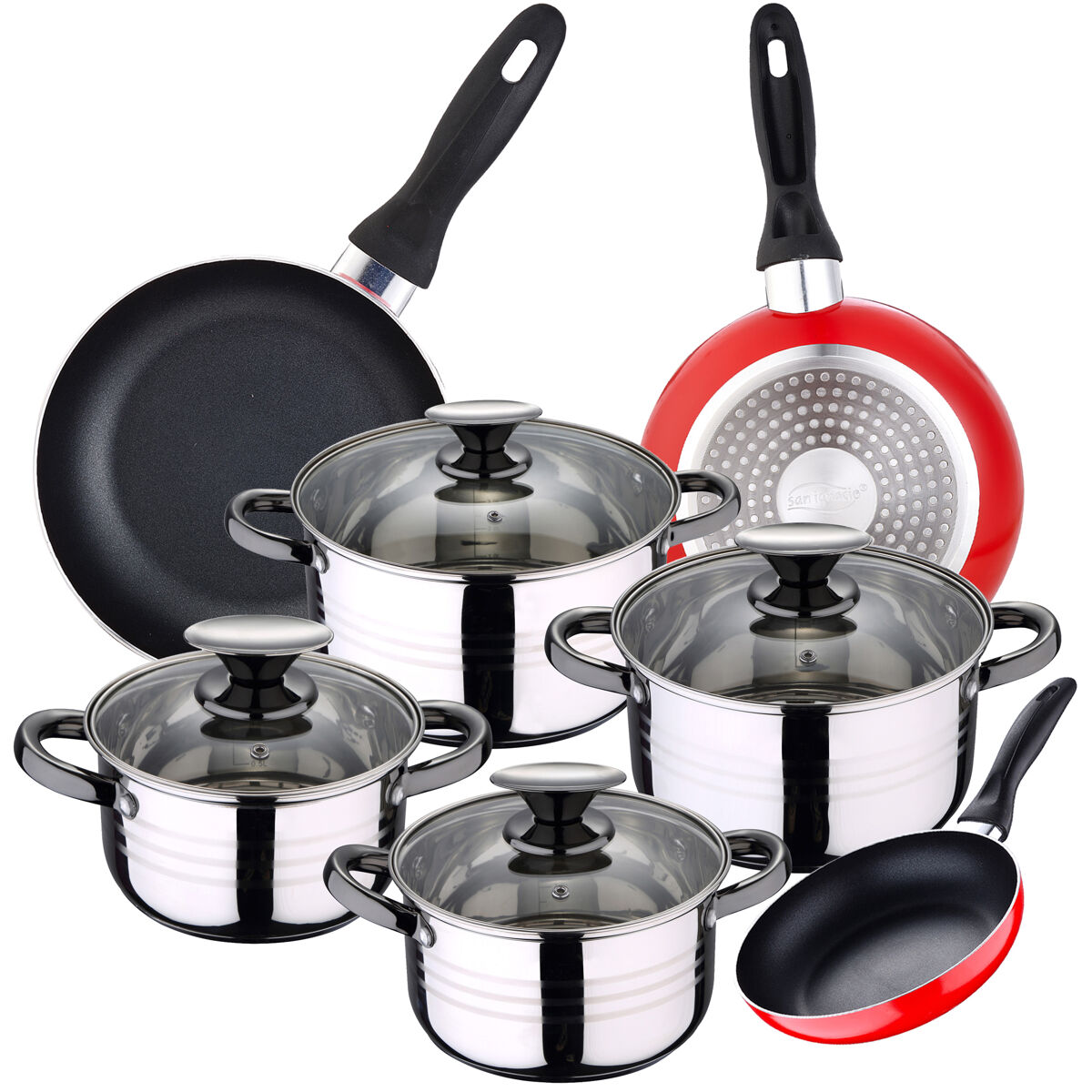 Bateria 8pc  apta para inducción + 3 sartenes