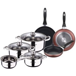 7pcs Aço inoxidável da bateria: Cazo sem tampa x16 (1,5L) x panelas com tampa x18 (2,0L) X20 (3,0L) e x24 (4,0L) e 3 panelas x16x20x24 cm, ALU
