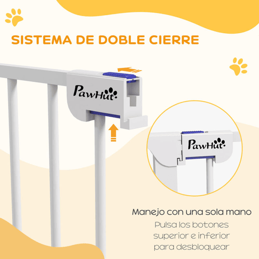 PawHut Barreira para Cães de Aço Barreira de Segurança para Animais de Estimação Dobrável de 3 Painéis Duplo Fechamento e Função de Bloqueio Auxiliar para Porta Escada 206x90 cm Branco