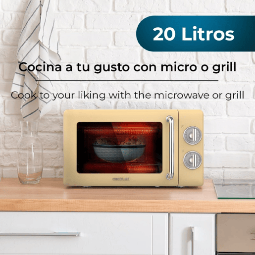 Cecotec ProClean 3110 Retro Yellow Micro-ondas mecânico com grill de 20 l e 700 W.