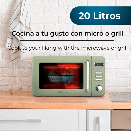 Cecotec ProClean 5110 Retro Green Micro-ondas digital com grill de 20 l e 700 W.