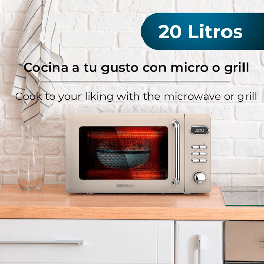 Cecotec ProClean 5110 Retro Beige Micro-ondas digital com grill de 20 l e 700 W.