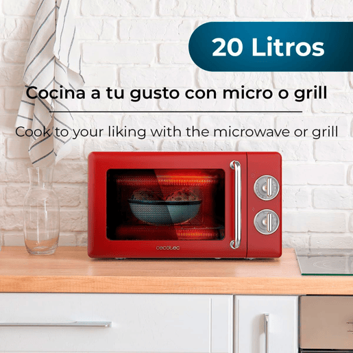 Cecotec ProClean 3110 Retro Red Micro-ondas mecânico com grill de 20 l e 700 W.