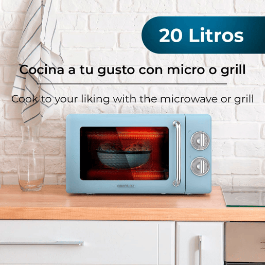 Cecotec ProClean 3110 Retro Blue Micro-ondas mecânico com grill de 20 l e 700 W.