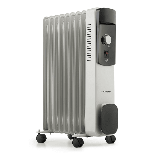Blaupunkt BP1010 - Radiador a Óleo com 9 Elementos Radiantes 2000w. Termostato ajustável, termofusível de segurança, luz piloto acesa, rodas giratórias. Cor branca