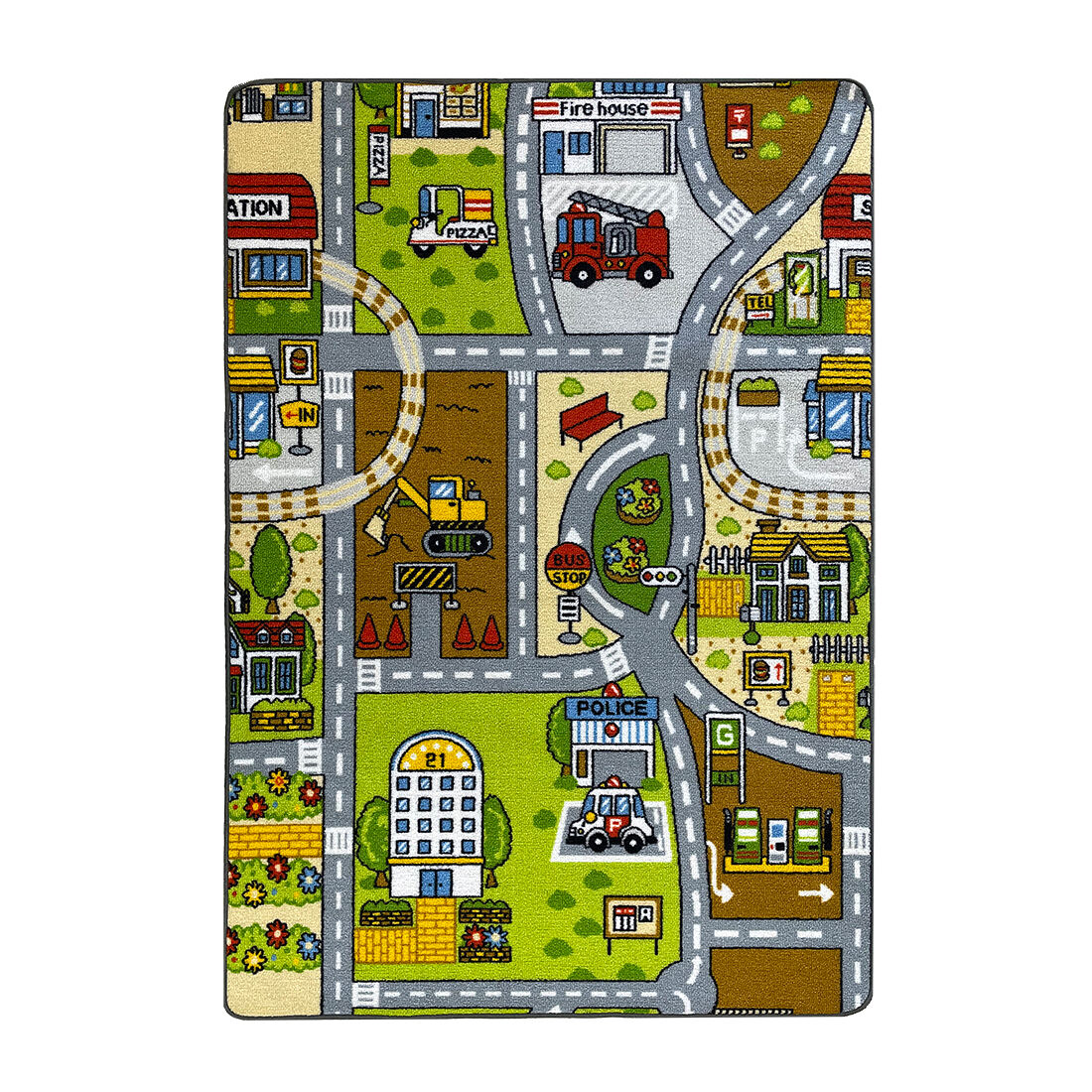 Acomoda textil – alfombra infantil ciudad carretera para jugar con coches. alfombra antideslizante, plegable y acolchada. (modelo b, 90x133 cm)