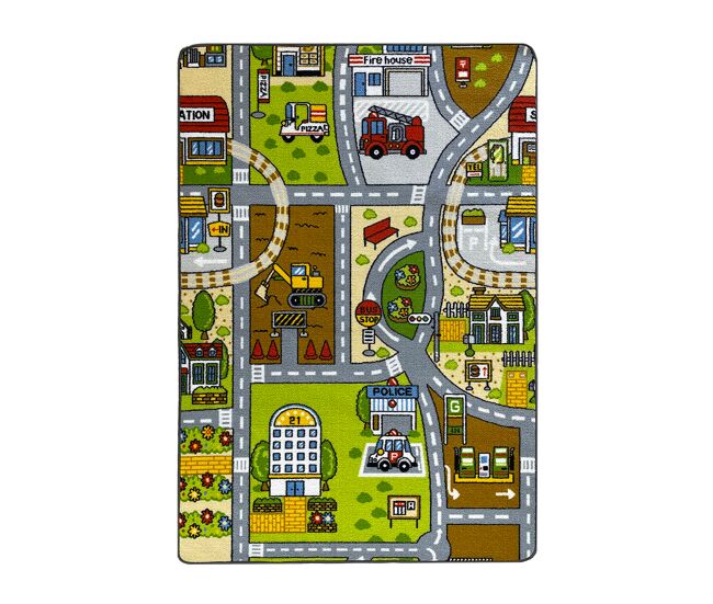 Acomoda textil – alfombra infantil ciudad carretera para jugar con coches. alfombra antideslizante, plegable y acolchada. (modelo b, 90x133 cm)