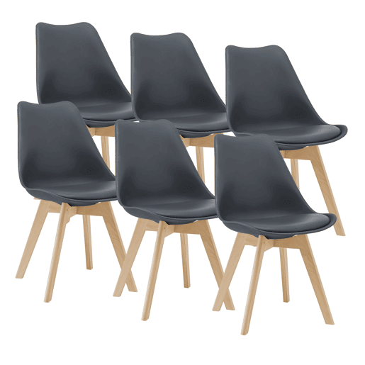 Conjunto de 6 cadeiras de jantar Fläten Pele sintética e pernas de faia 82x49x54cm Cinzento en.casa