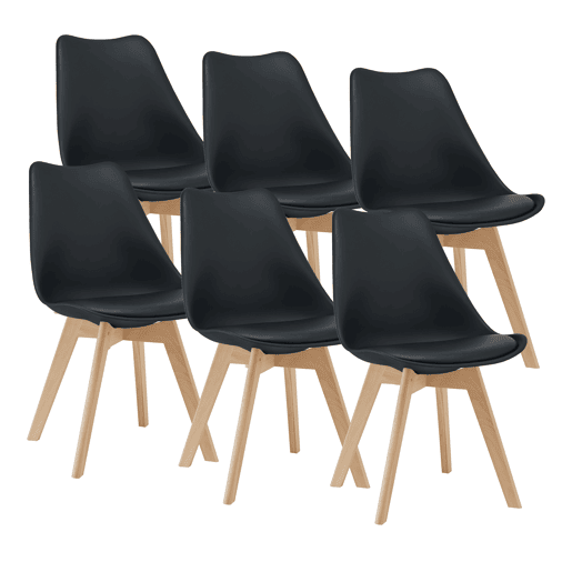 Conjunto de 6 cadeiras de jantar Fläten Pele sintética e pernas de faia 82x49x54cm Preto en.casa