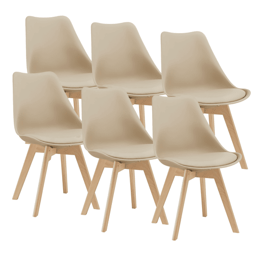 Conjunto de 6 cadeiras de jantar Fläten Pele sintética e pernas de faia 82x49x54cm Bege en.casa