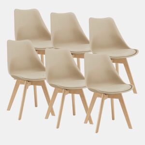 Conjunto de 6 cadeiras de jantar Fläten Pele sintética e pernas de faia 82x49x54cm Bege en.casa