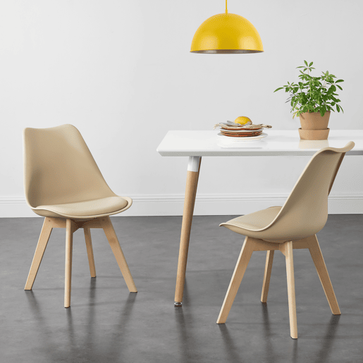 Conjunto de 6 cadeiras de jantar Fläten Pele sintética e pernas de faia 82x49x54cm Bege en.casa
