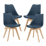 Conjunto de 4 cadeiras de jantar Fläten Pele sintética e pernas de faia 82x49x54cm Azul en.casa