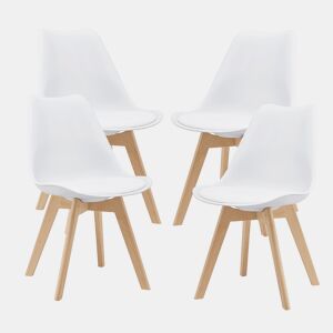 Conjunto de 4 cadeiras de jantar Fläten Pele sintética e pernas de faia 82x49x54cm Branco en.casa