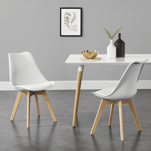 Conjunto de 4 cadeiras de jantar Fläten Pele sintética e pernas de faia 82x49x54cm Branco en.casa
