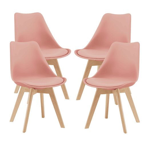 Conjunto de 4 cadeiras de jantar Fläten Pele sintética e pernas de faia 82x49x54cm Cor-de-rosa en.casa