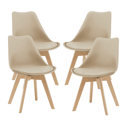 Conjunto de 4 cadeiras de jantar Fläten Pele sintética e pernas de faia 82x49x54cm Bege en.casa
