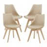 Conjunto de 4 cadeiras de jantar Fläten Pele sintética e pernas de faia 82x49x54cm Bege en.casa