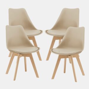 Conjunto de 4 cadeiras de jantar Fläten Pele sintética e pernas de faia 82x49x54cm Bege en.casa