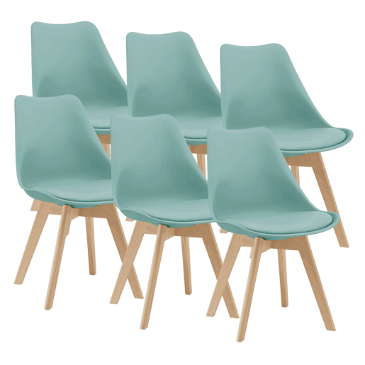 Conjunto de 6 cadeiras de jantar Fläten Pele sintética e pernas de faia 82x49x54cm Verde menta en.casa
