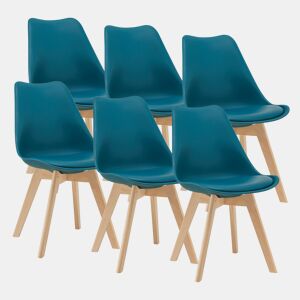 Conjunto de 6 cadeiras de jantar Fläten Pele sintética e pernas de faia 82x49x54cm Turquesa en.casa