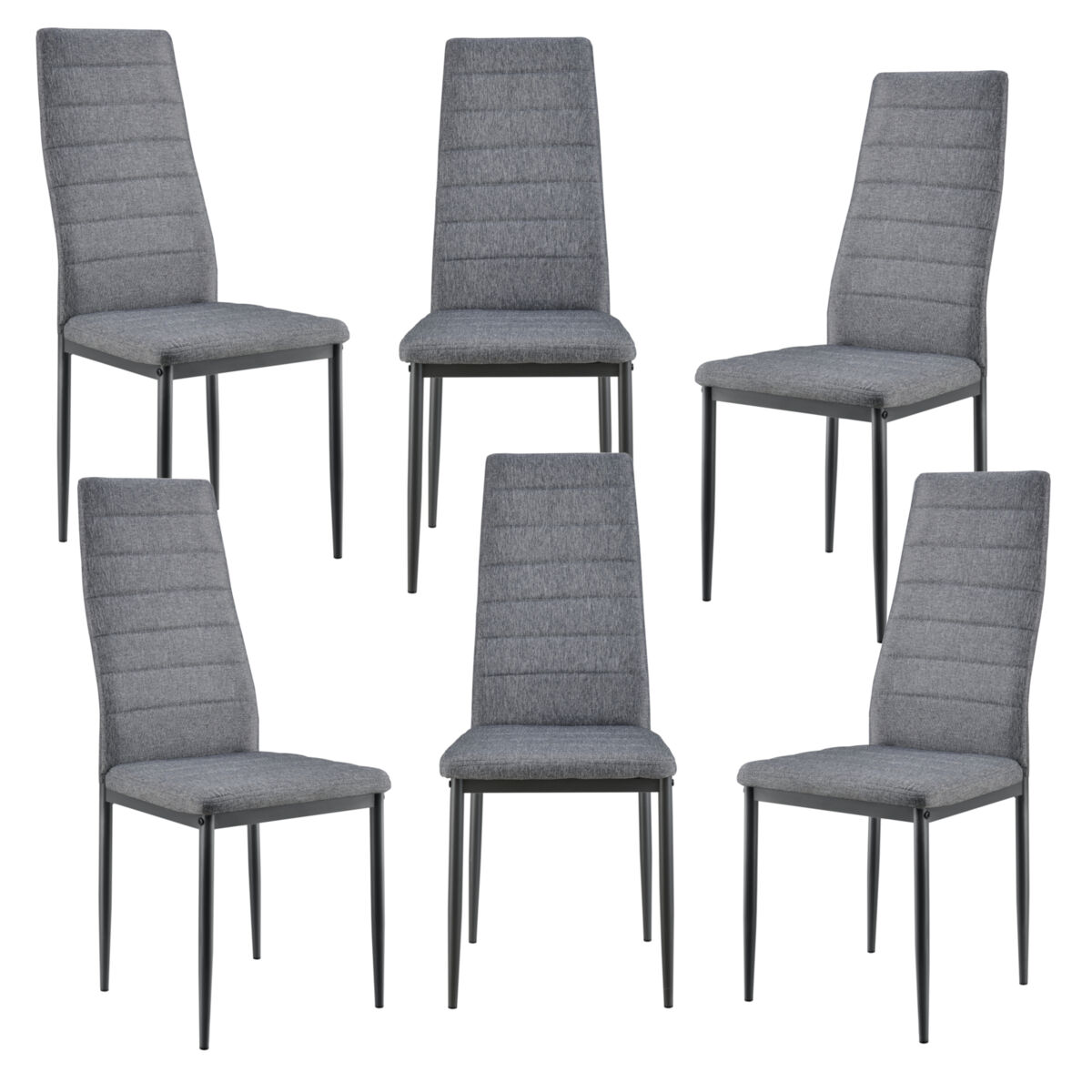 Set de 6x sillas de comedor lidköping tapizadas de tela y acero - 96 x 43 x 52 cm gris [en.casa]
