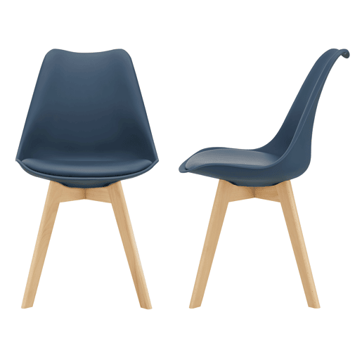 Conjunto de 2 cadeiras de jantar Fläten Pele sintética e pernas de faia 82x49x54cm Azul en.casa