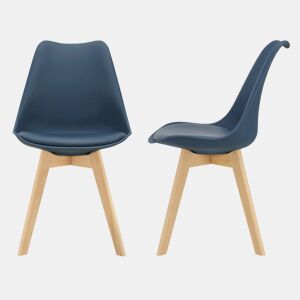 Conjunto de 2 cadeiras de jantar Fläten Pele sintética e pernas de faia 82x49x54cm Azul en.casa
