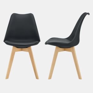 Conjunto de 2 cadeiras de jantar Fläten Pele sintética e pernas de faia 82x49x54cm Preto en.casa