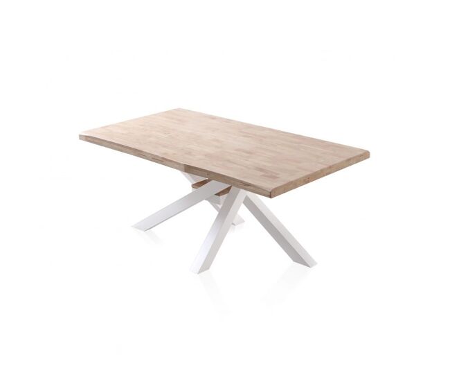Mesa de comedor fija con patas metálicas en blanco y roble 180x100 cm Xena Roble - Blanco 180 x 76 x cm