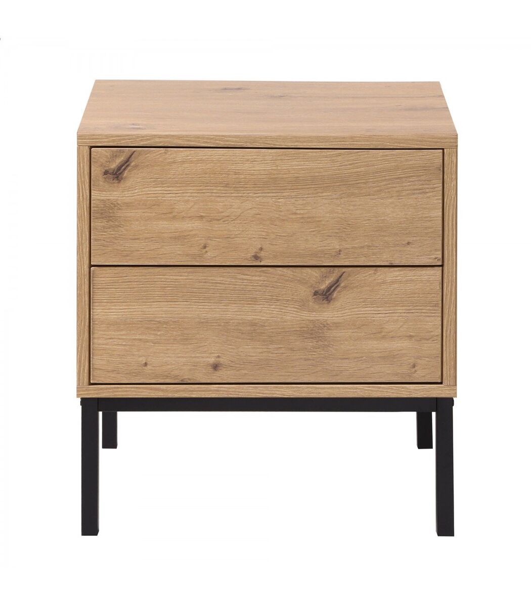 Mesita de noche de 2 cajones a 50cm - efecto roble