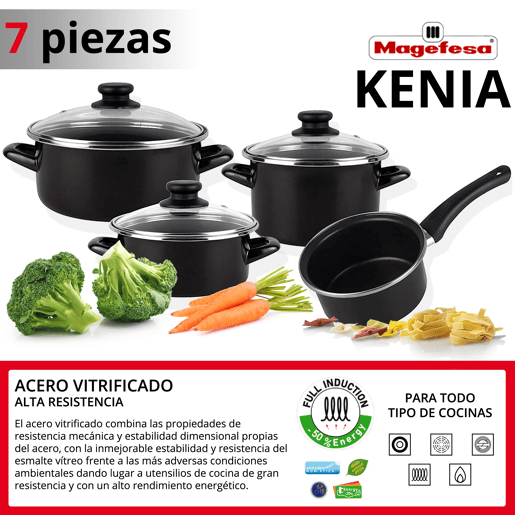 7 pedaços de traje de cozinha de aço vitrificado