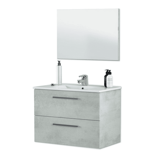 Móvel de casa de banho Aruba 2 gavetas + espelho, duehome, Cemento (ancho), 80cm