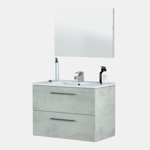 Móvel de casa de banho Aruba 2 gavetas + espelho, duehome, Cemento (ancho), 80cm