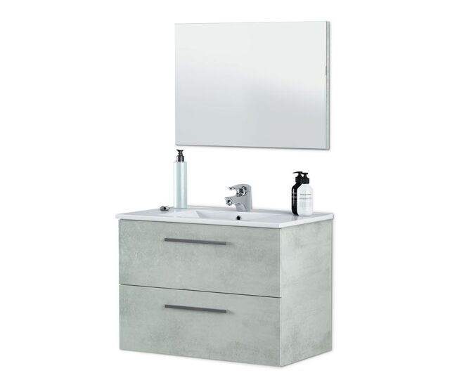 Mueble de baño aruba 2 cajones + espejo cemento 80 x 57 x 45 cm