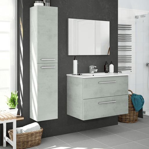 Móvel de casa de banho Aruba 2 gavetas + espelho, duehome, Cemento (ancho), 80cm