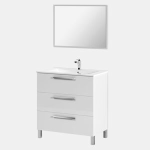 Móvel de casa de banho branco Athena 3 gavetas + espelho Branco brilhante 80 x 86 x 45cm cm