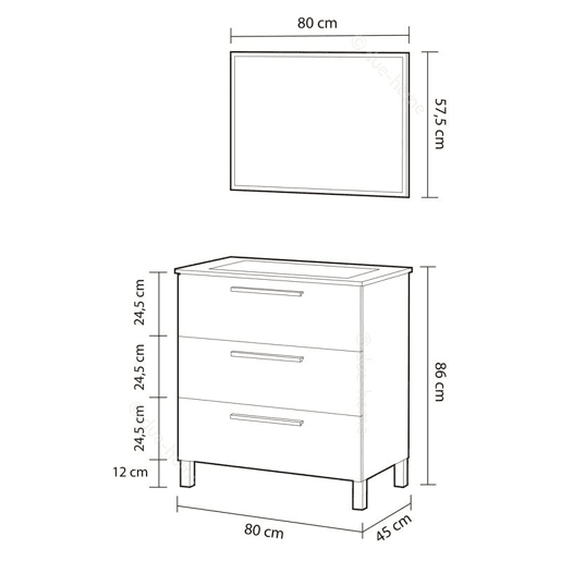 Móvel de casa de banho branco Athena 3 gavetas + espelho Branco brilhante 80 x 86 x 45cm cm