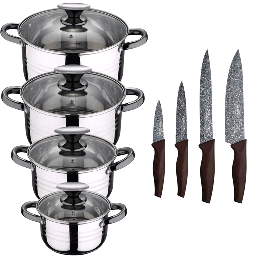 8 peças Bateria de cozinha adequada para indução San Ignacio hitha em aço inoxidável com conjunto 4 cozinha de aço inoxidável Daimiel