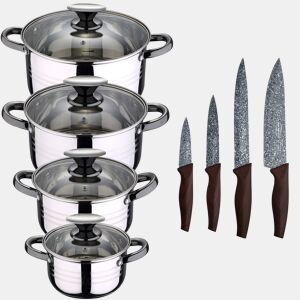 8 peças Bateria de cozinha adequada para indução San Ignacio hitha em aço inoxidável com conjunto 4 cozinha de aço inoxidável Daimiel