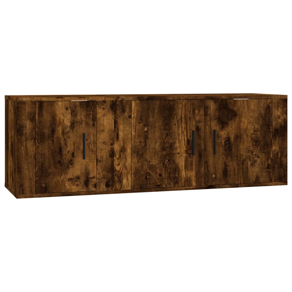 set de muebles de tv 2 piezas madera contrachapada roble ahumado