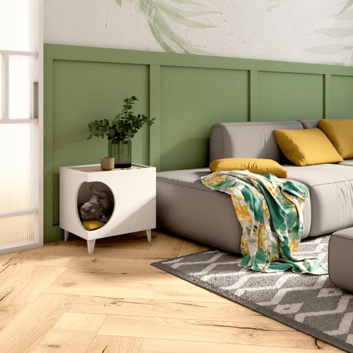Mesa de cabeceira Homely Pets Branco - Carvalho 40 x 49 x 50 cm