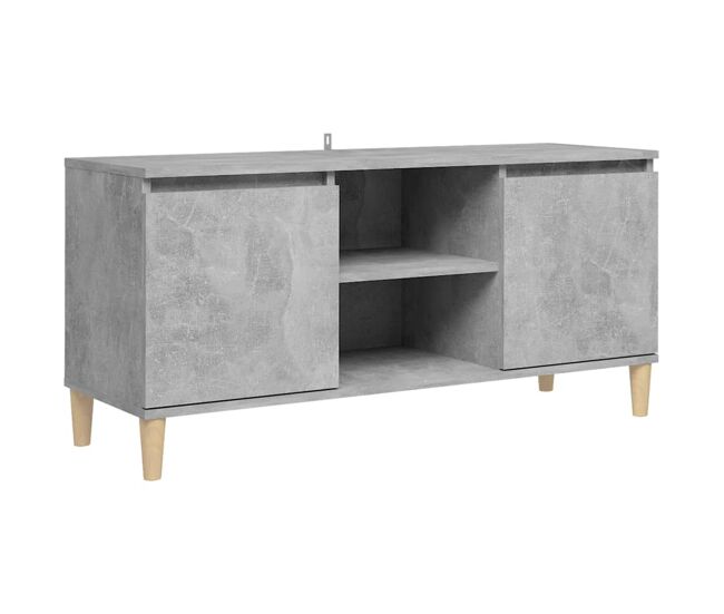 Mueble de tv patas madera maciza gris hormigón 103,5x35x50 cm