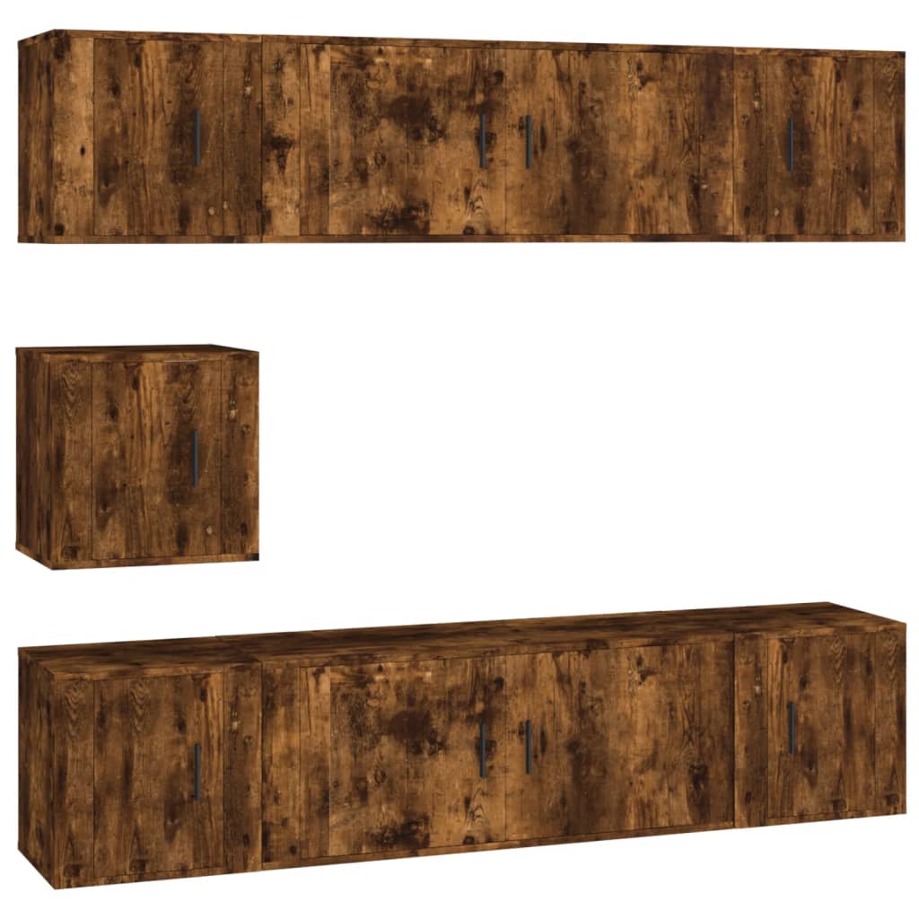 set de muebles de tv 7 piezas madera contrachapada roble ahumado