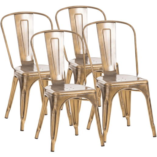 Set de 4 Sillas Apilables Benedikt Metal Dorado 48X44X89 cm
